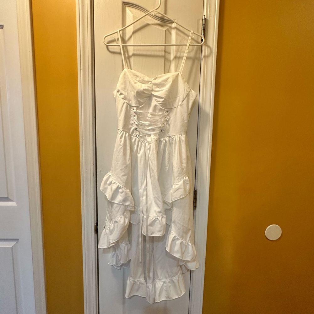 White Ruffled Strap Dress